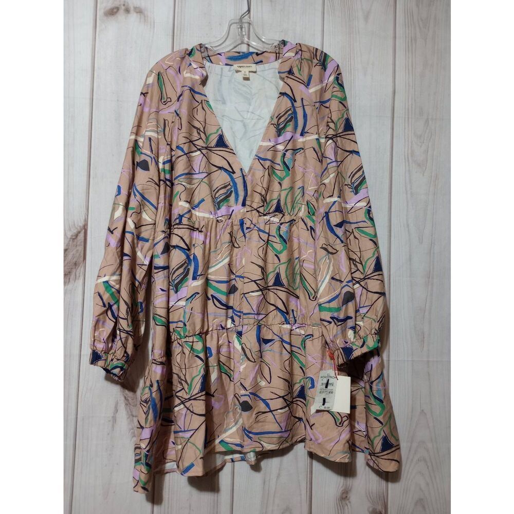 Open Edit Dress Ladies 2x Peach Boho Long Sleeve Mini VNeck Nordstrom